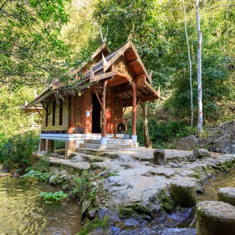 Mid-stream chapel at Wat Khantha Phueksa temple in Mae Kampong v