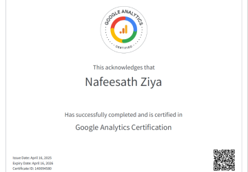 DIGITAL MARKETING STRATEGIST IN KANNUR NAFEESATH ZIYA'S CERTIFICATE
