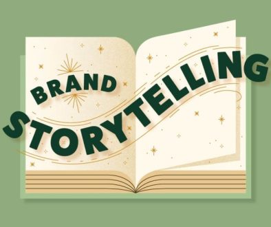 a green background with book on it with titled brand storytelling.