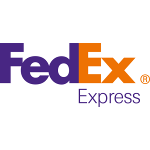 logo of fedex courier service fast express with colour combination of orange and purple with a right arrow in it.